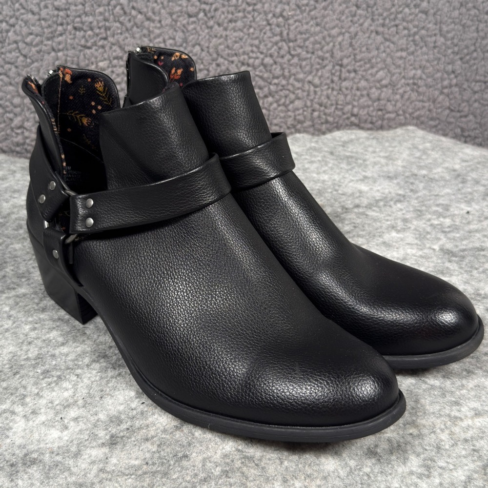 B.oc. Boots Born Concept Womens Black Harness Strap Ankle Booties Back Zip 11M - Picture 7 of 9